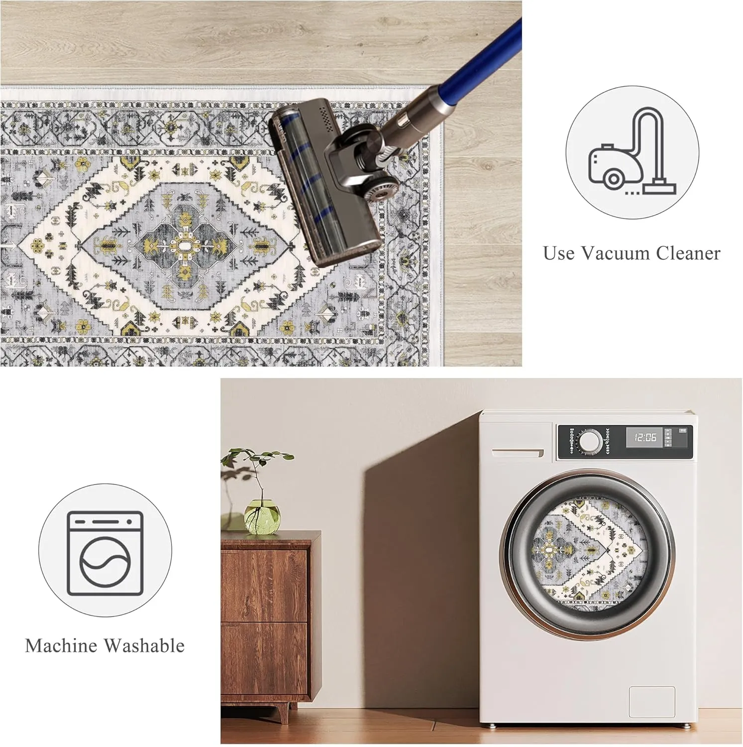 Pauwer Kitchen Rugs Sets of 3 Non Slip Washable Kitchen Mats for Floor Farmhouse Kitchen Floor Mat Runner Rug Boho Kitchen Sink Rug Carpet for Kitchen Hallway Laundry Room, Grey