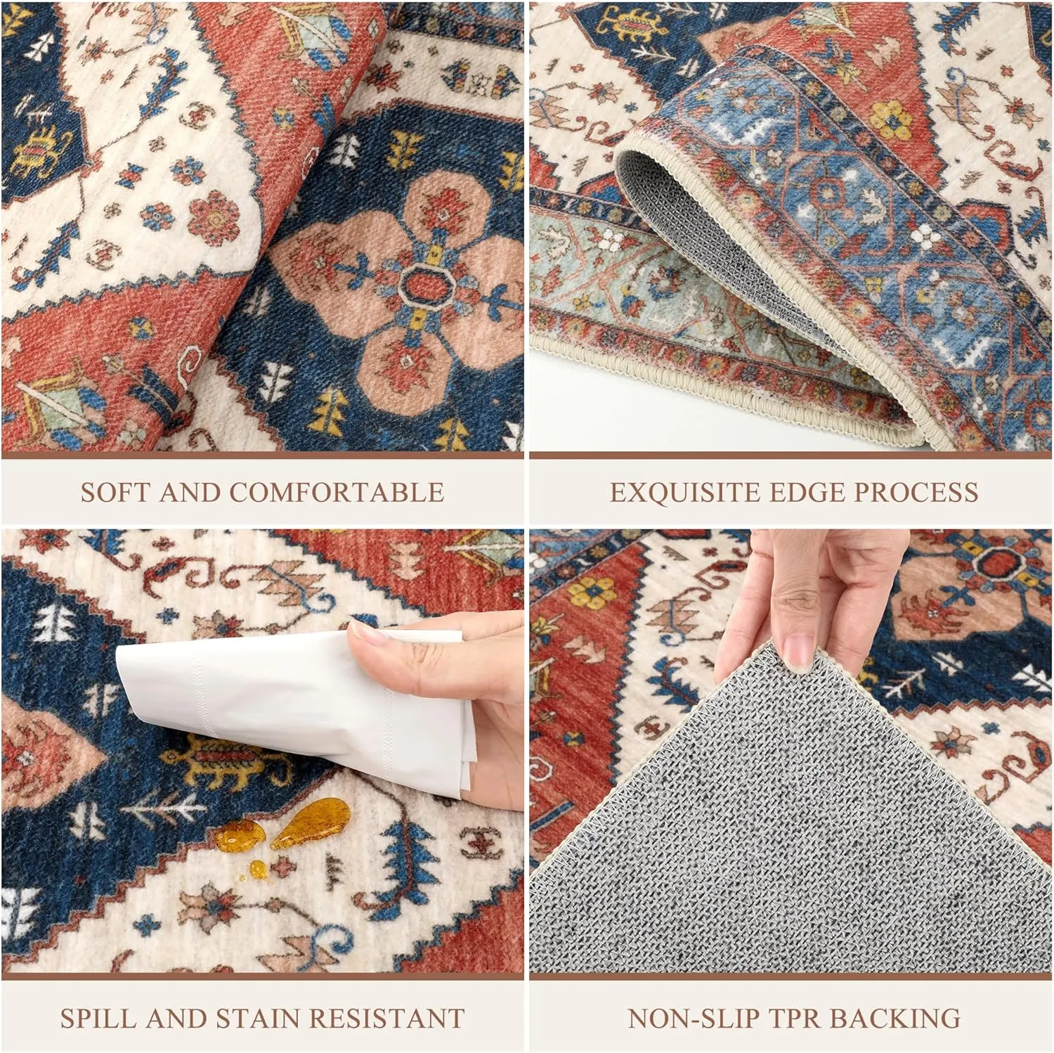 Pauwer Kitchen Rugs Sets of 3 Non Slip Washable Kitchen Mats for Floor Farmhouse Kitchen Floor Mat Runner Rug Boho Kitchen Sink Rug Carpet for Kitchen Hallway Laundry Room, Rust