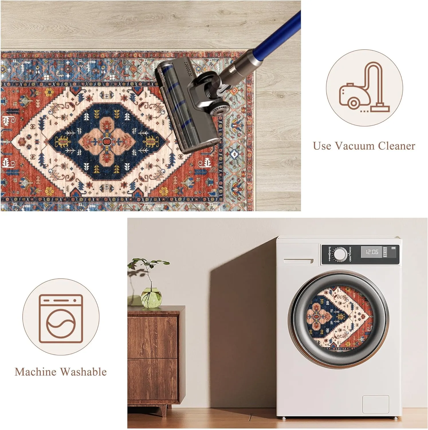 Pauwer Kitchen Rugs Sets of 3 Non Slip Washable Kitchen Mats for Floor Farmhouse Kitchen Floor Mat Runner Rug Boho Kitchen Sink Rug Carpet for Kitchen Hallway Laundry Room, Rust