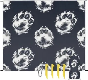 Paw Print Beach Blanket, Sandproof Beach Mat, Adults Waterproof Quick Drying Sand Free Mat with 4 x Ground Spikes for Outdoor Travel Camping Hiking, Cute Animal Dog Footprint