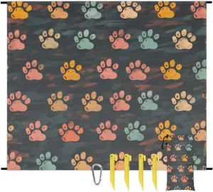 Paw Print Beach Blanket, Sandproof Beach Mat, Adults Waterproof Quick Drying Sand Free Mat with 4 x Ground Spikes for Outdoor Travel Camping Hiking, Cute Puppy Dog Paw