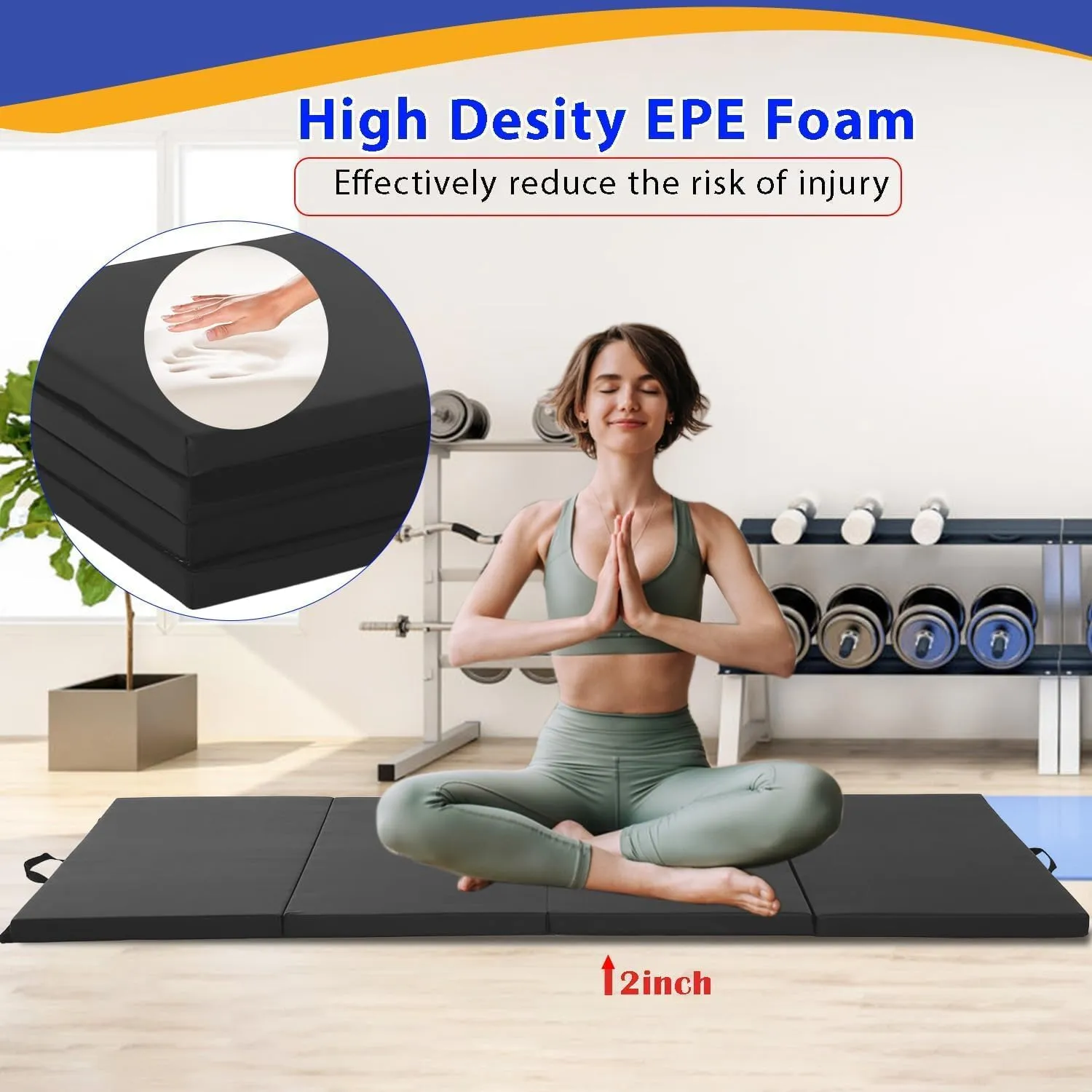 PayLessHere Gymnastics Mat - Folding Gymnastic Mat for Tumbling, Stretching, Yoga & Arts - Thick PU Leather - Indoor/Outdoor
