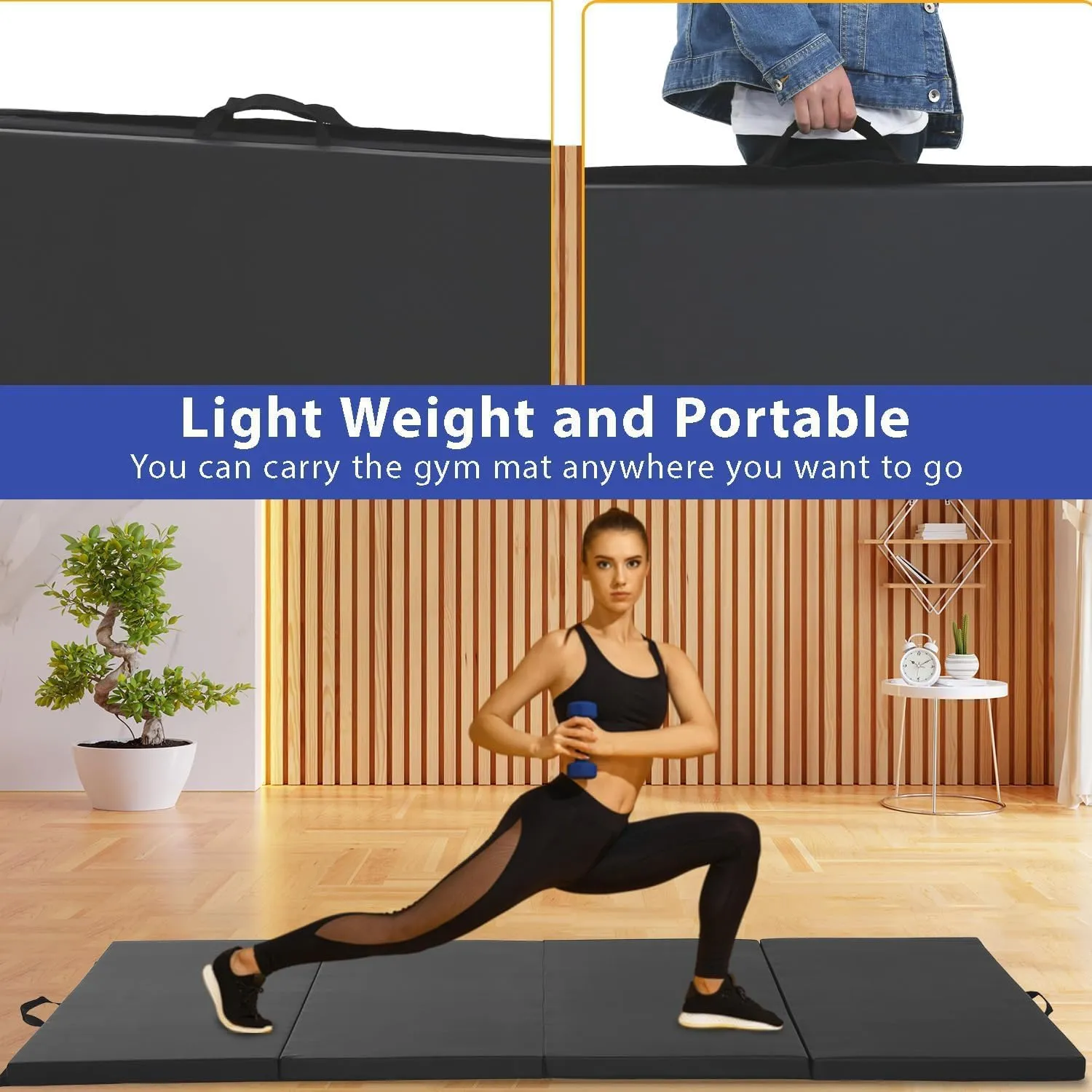 PayLessHere Gymnastics Mat - Folding Gymnastic Mat for Tumbling, Stretching, Yoga & Arts - Thick PU Leather - Indoor/Outdoor