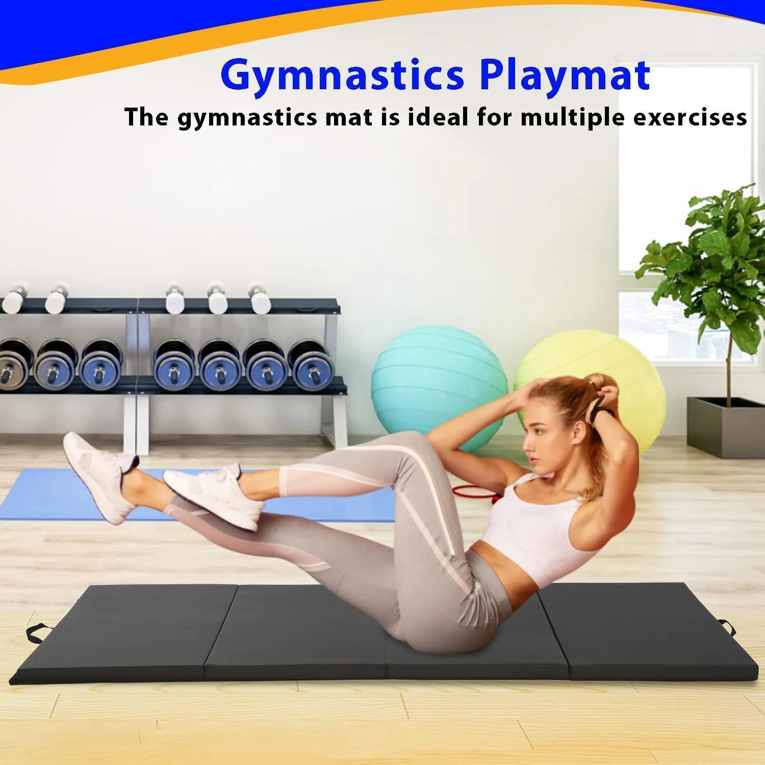 PayLessHere Gymnastics Mat - Folding Gymnastic Mat for Tumbling, Stretching, Yoga & Arts - Thick PU Leather - Indoor/Outdoor