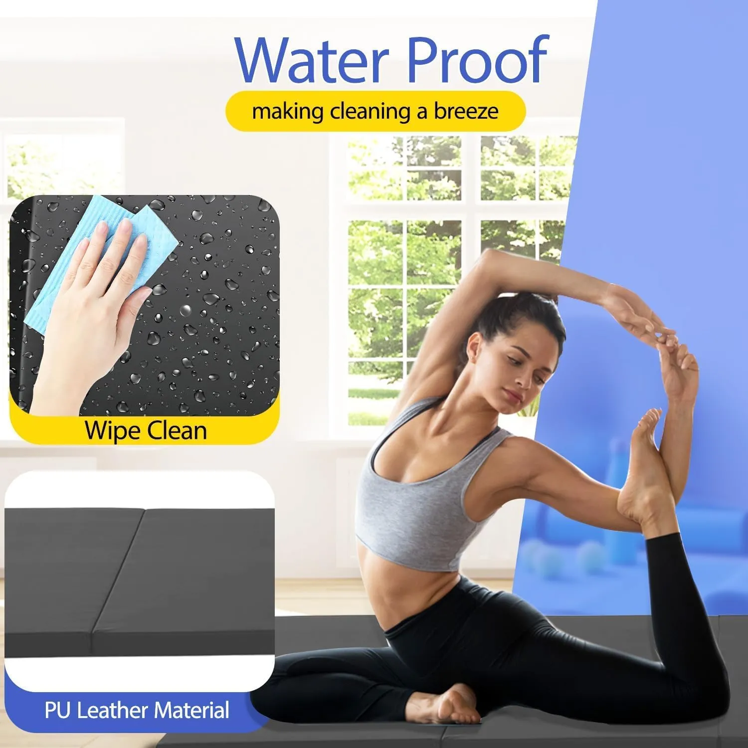 PayLessHere Gymnastics Mat - Folding Gymnastic Mat for Tumbling, Stretching, Yoga & Arts - Thick PU Leather - Indoor/Outdoor