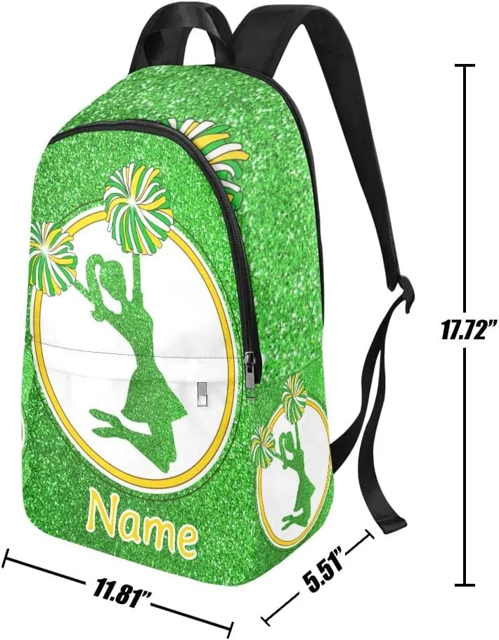 Personalized Cheer Girl Green Print Backpack with Name Custom Travel Daypack Bag for Man Woman Gifts