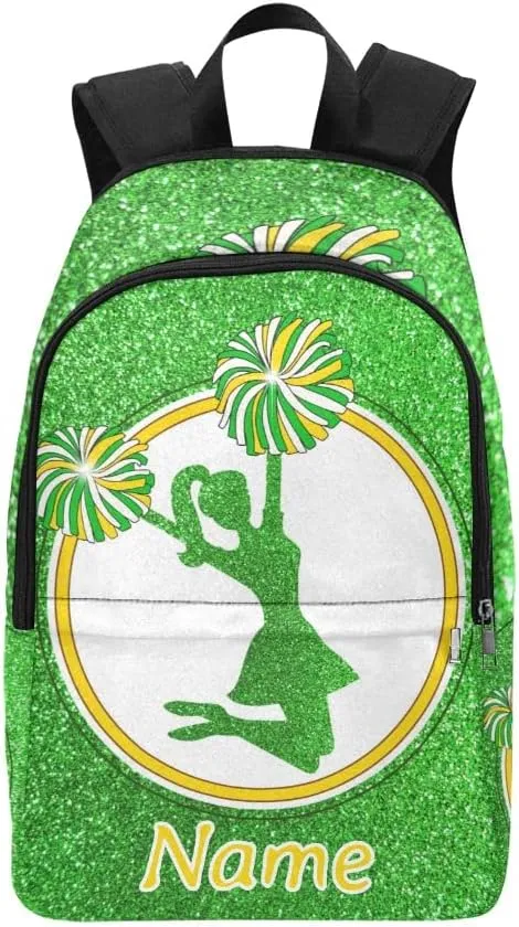 Personalized Cheer Girl Green Print Backpack with Name Custom Travel Daypack Bag for Man Woman Gifts