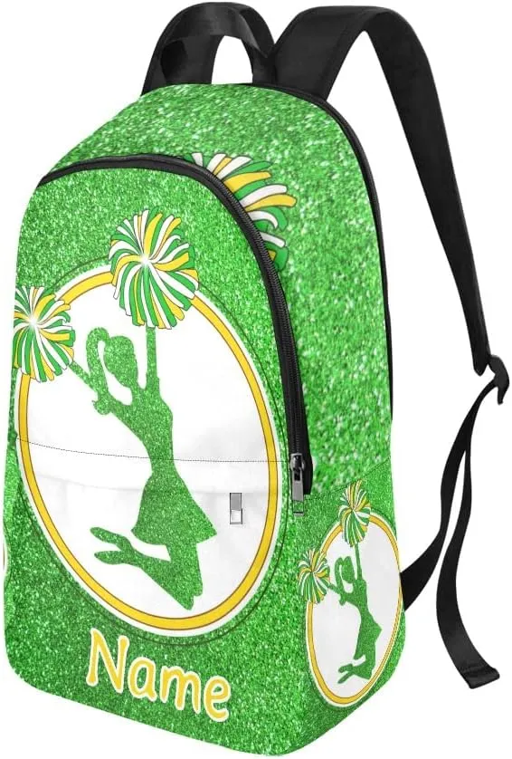 Personalized Cheer Girl Green Print Backpack with Name Custom Travel Daypack Bag for Man Woman Gifts