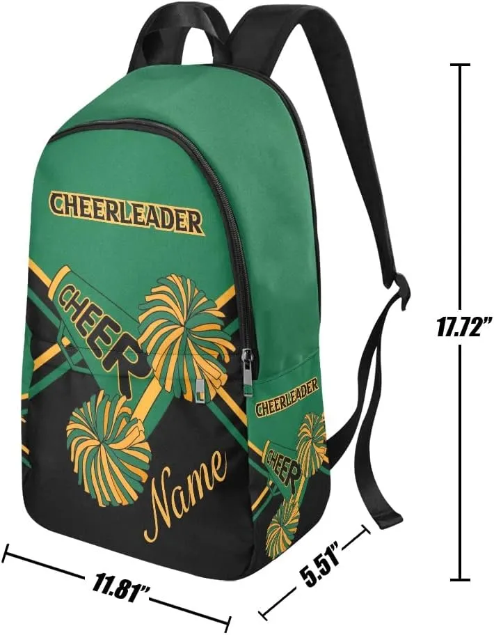 Personalized Cheerleader Green Gold & Black Backpack with Name Custom Travel Daypack Bag for Man Woman Gifts