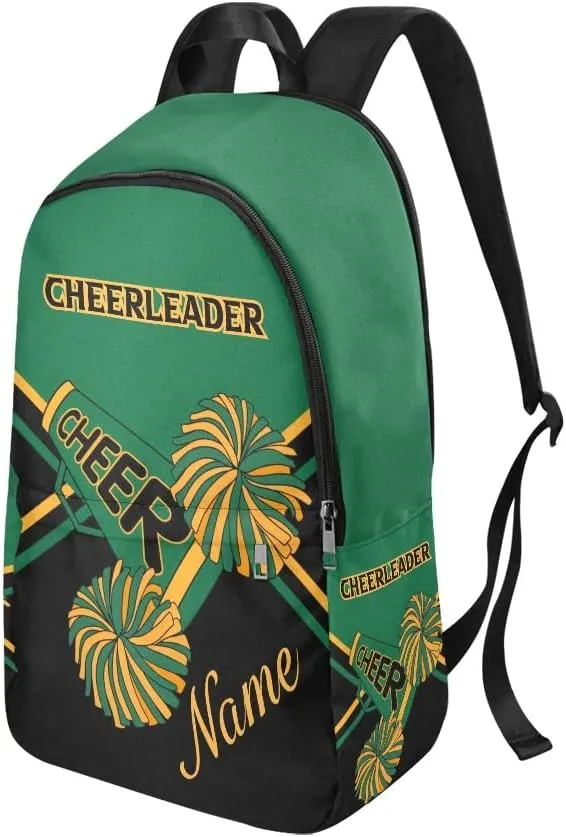 Personalized Cheerleader Green Gold & Black Backpack with Name Custom Travel Daypack Bag for Man Woman Gifts