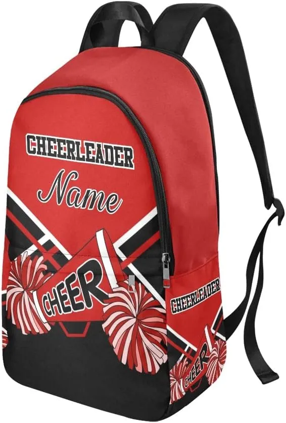 Personalized Cheerleader Red Black & White Backpack with Name Custom Travel Daypack Bag for Man Woman Gifts
