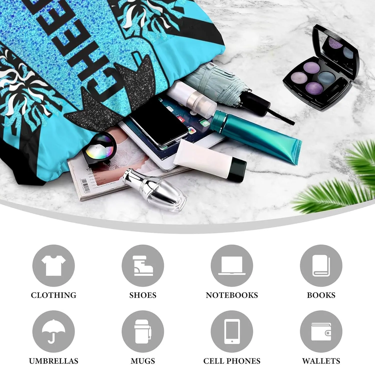 Personalized Drawstring Sackpack Backpack String Bag Sports Cheer Lake Blue Cheerleader Gym Bag for Woman Waterproof Yoga Competition Bag