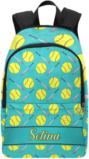 Personalized Softball Pattern Backpack with Name Custom Travel Daypack Bag for Man Woman Gifts