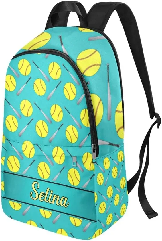 Personalized Softball Pattern Backpack with Name Custom Travel Daypack Bag for Man Woman Gifts