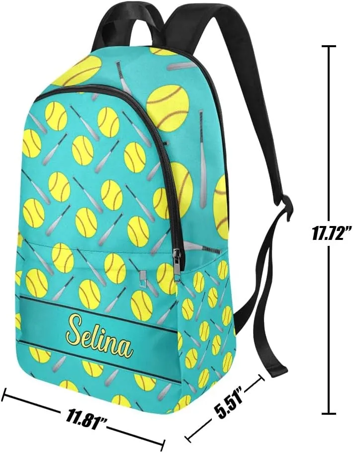 Personalized Softball Pattern Backpack with Name Custom Travel Daypack Bag for Man Woman Gifts