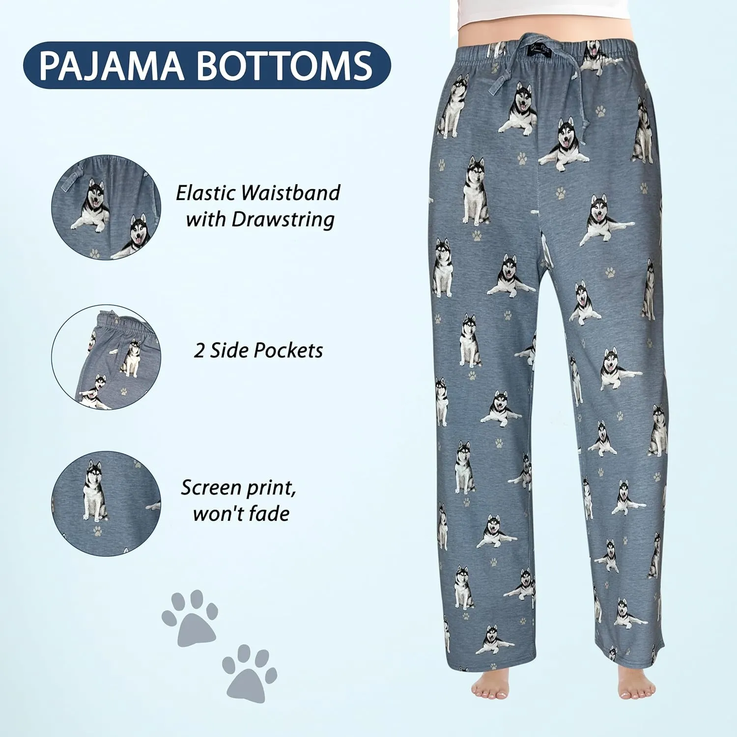 Pet Lover Pajama Pants – New Cotton Blend - All Season - Comfort Fit Lounge Pants for Women and Men - 27 Breeds Available