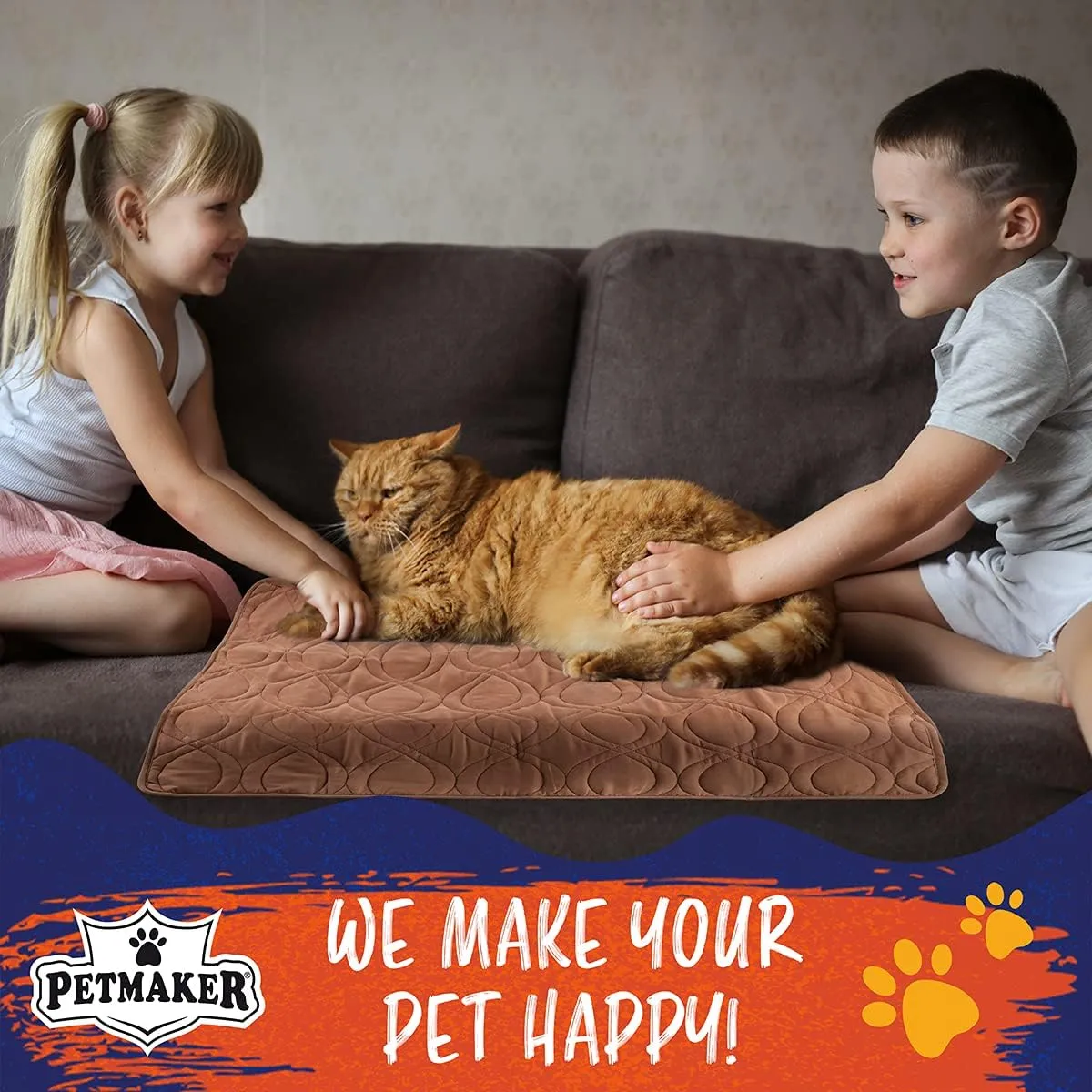 PETMAKER Waterproof Pet Mat - 36x28 Partial Couch Covers for Dogs, Cats, or Kids - Quilted Non-Slip Furniture Protector Pad (Brown)