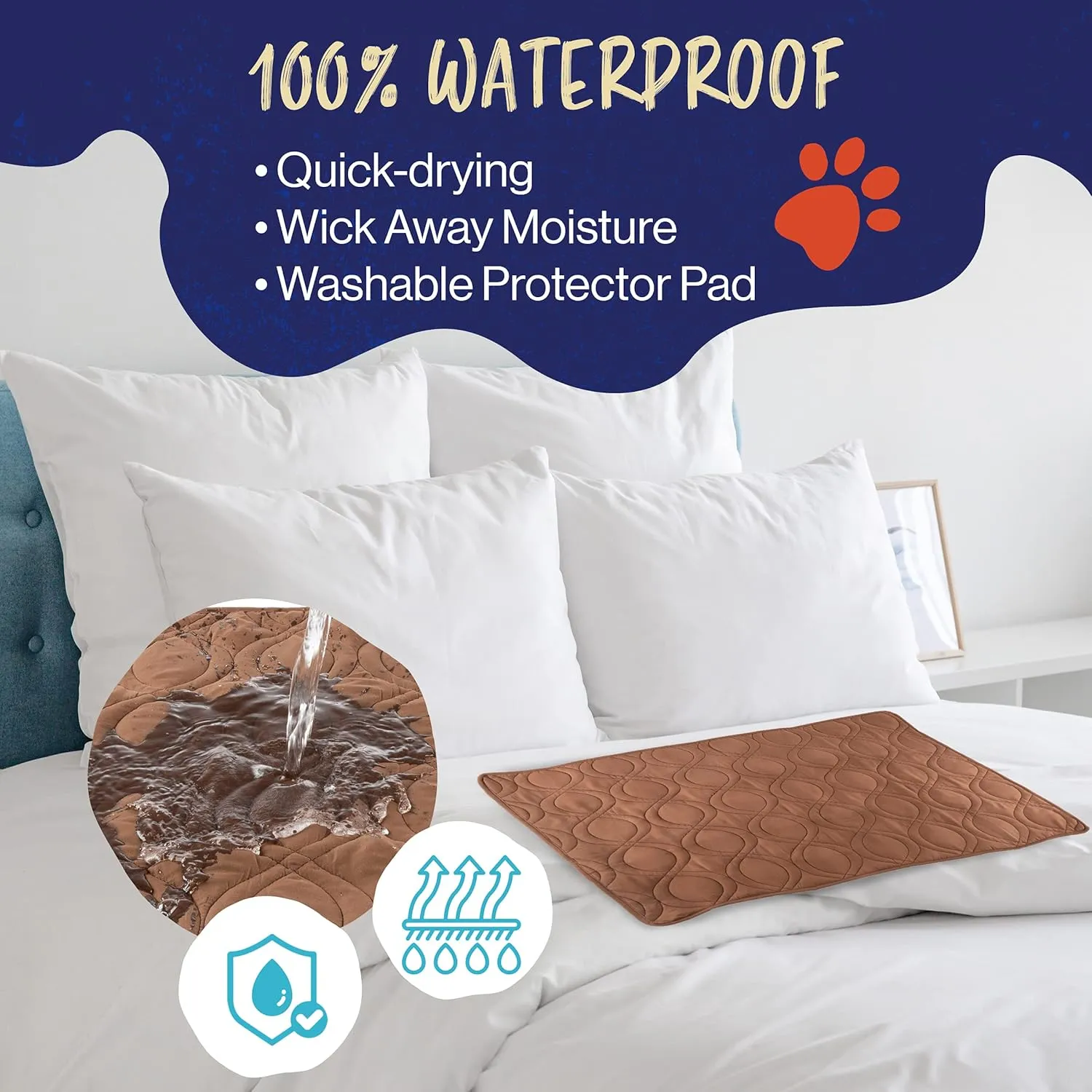 PETMAKER Waterproof Pet Mat - 36x28 Partial Couch Covers for Dogs, Cats, or Kids - Quilted Non-Slip Furniture Protector Pad (Brown)