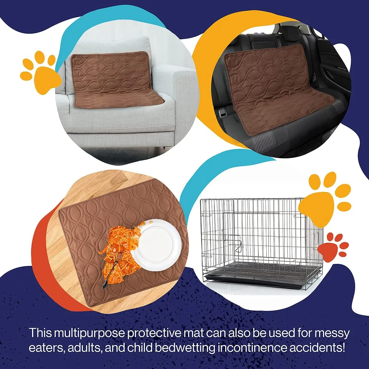 PETMAKER Waterproof Pet Mat - 36x28 Partial Couch Covers for Dogs, Cats, or Kids - Quilted Non-Slip Furniture Protector Pad (Brown)