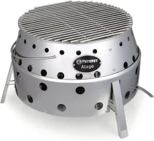 Petromax Camp Grill and Fire Bowl, Atago Portable Outdoor Camping Stove for Charcoal or Wood Fuel, Stainless Steel