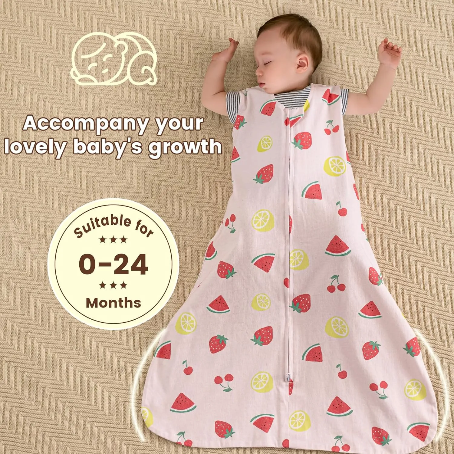 PHF Soft Baby Sleep Sack 6-12 Months 100% Cotton Wearable Blanket, 2-Way Zipper 0.5 TOG Toddler Sleeping Sack 3 Pack, Comfy Sleep Bag for Baby Boys Girls, Lemon (Medium)