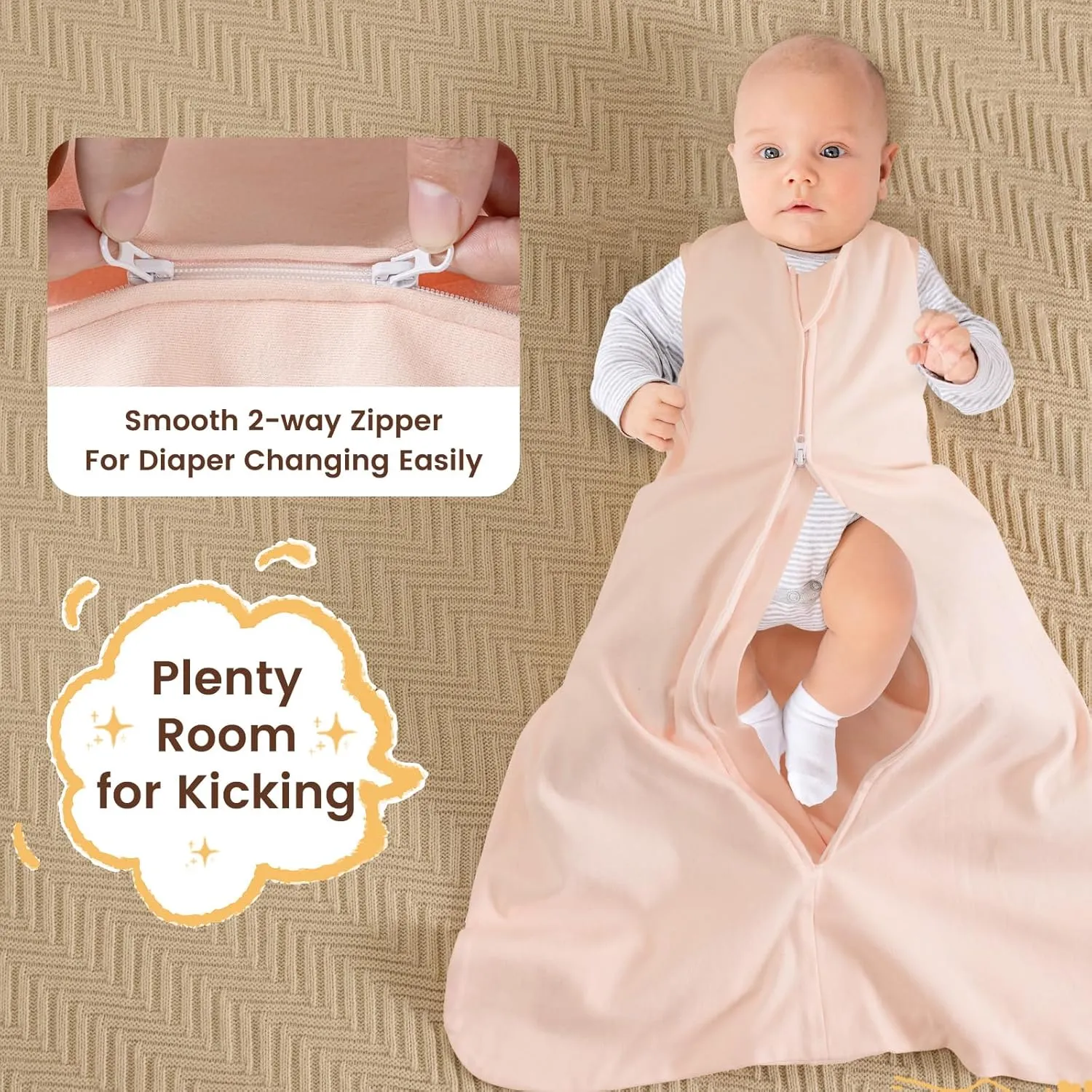 PHF Soft Baby Sleep Sack 6-12 Months 100% Cotton Wearable Blanket, 2-Way Zipper 0.5 TOG Toddler Sleeping Sack 3 Pack, Comfy Sleep Bag for Baby Boys Girls, Lemon (Medium)