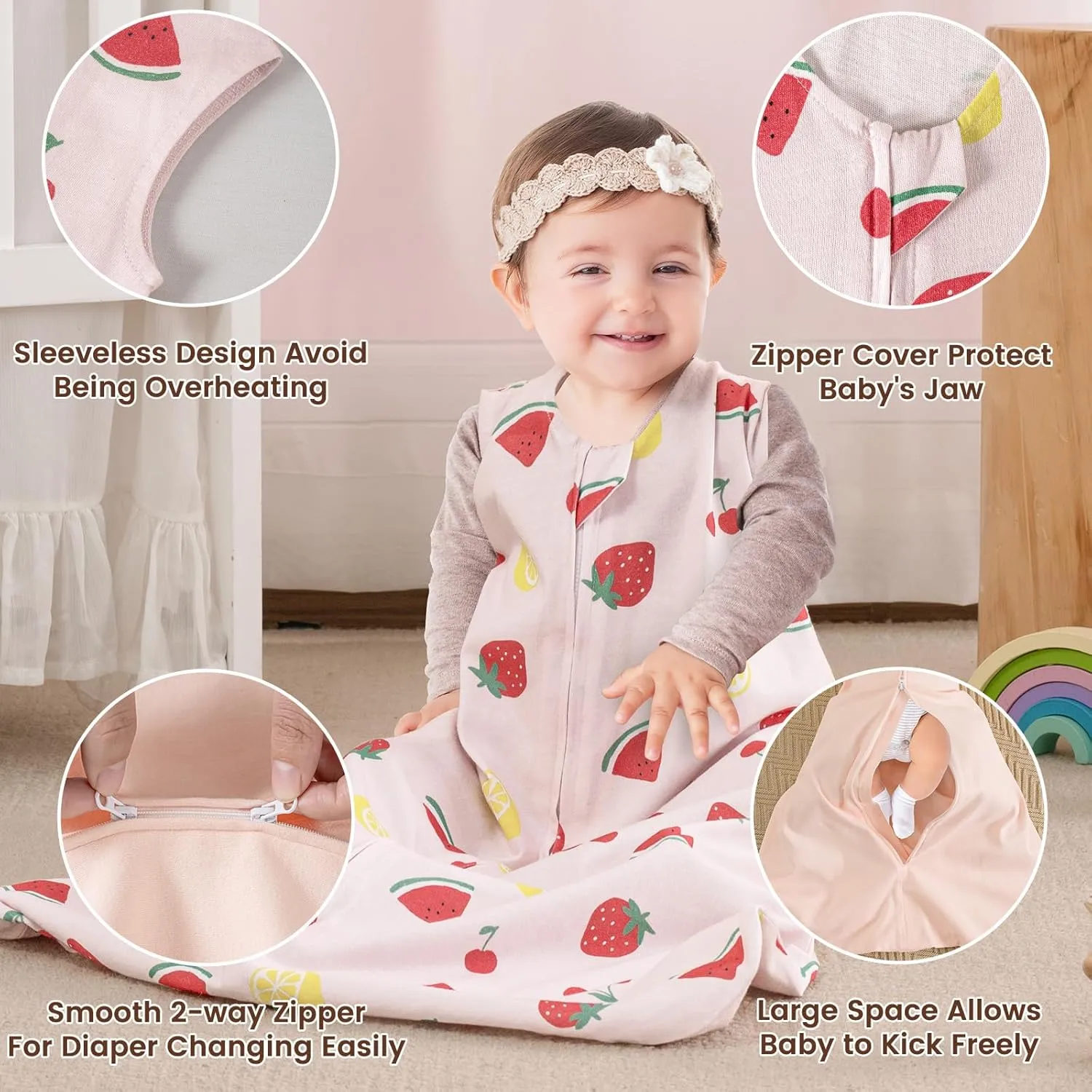 PHF Soft Baby Sleep Sack 6-12 Months 100% Cotton Wearable Blanket, 2-Way Zipper 0.5 TOG Toddler Sleeping Sack 3 Pack, Comfy Sleep Bag for Baby Boys Girls, Lemon (Medium)