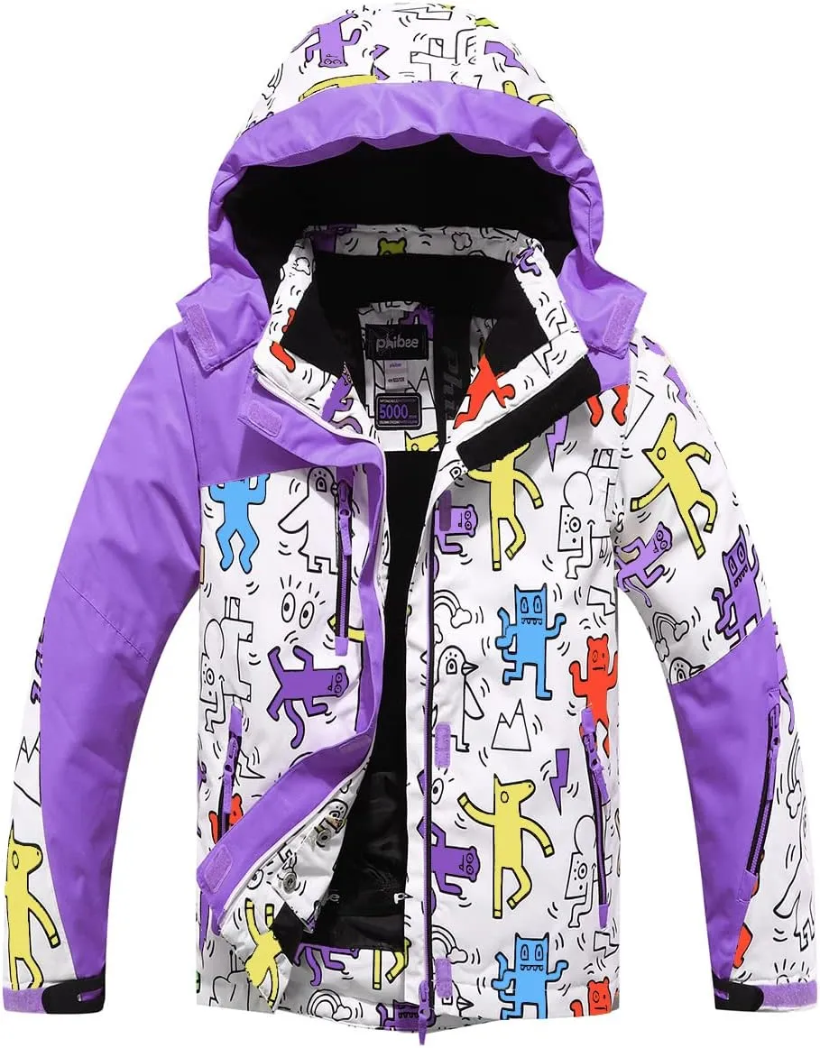 PHIBEE Girls' Waterproof Windproof Outdoor Warm Snowboard Ski Jacket