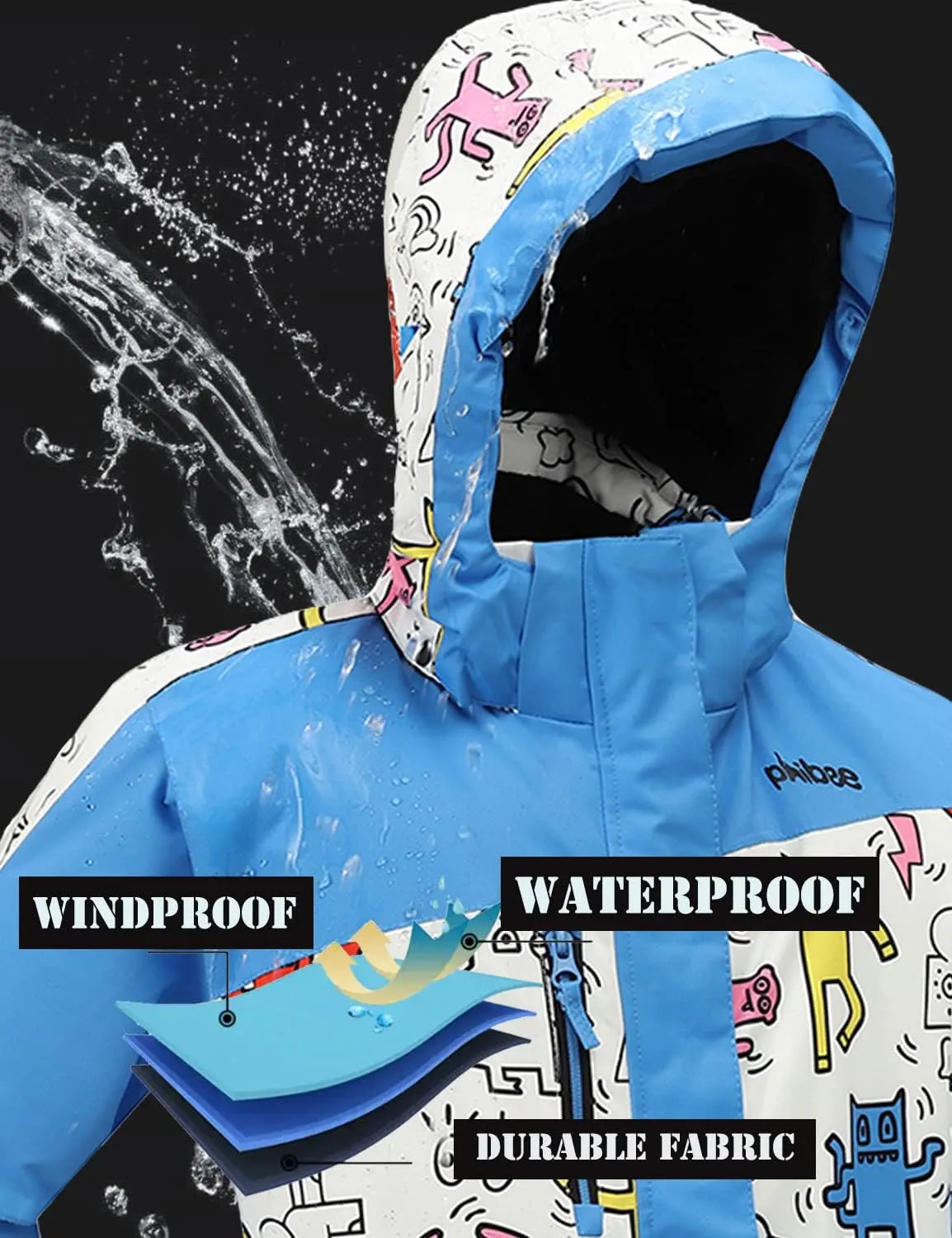 PHIBEE Girls' Waterproof Windproof Outdoor Warm Snowboard Ski Jacket