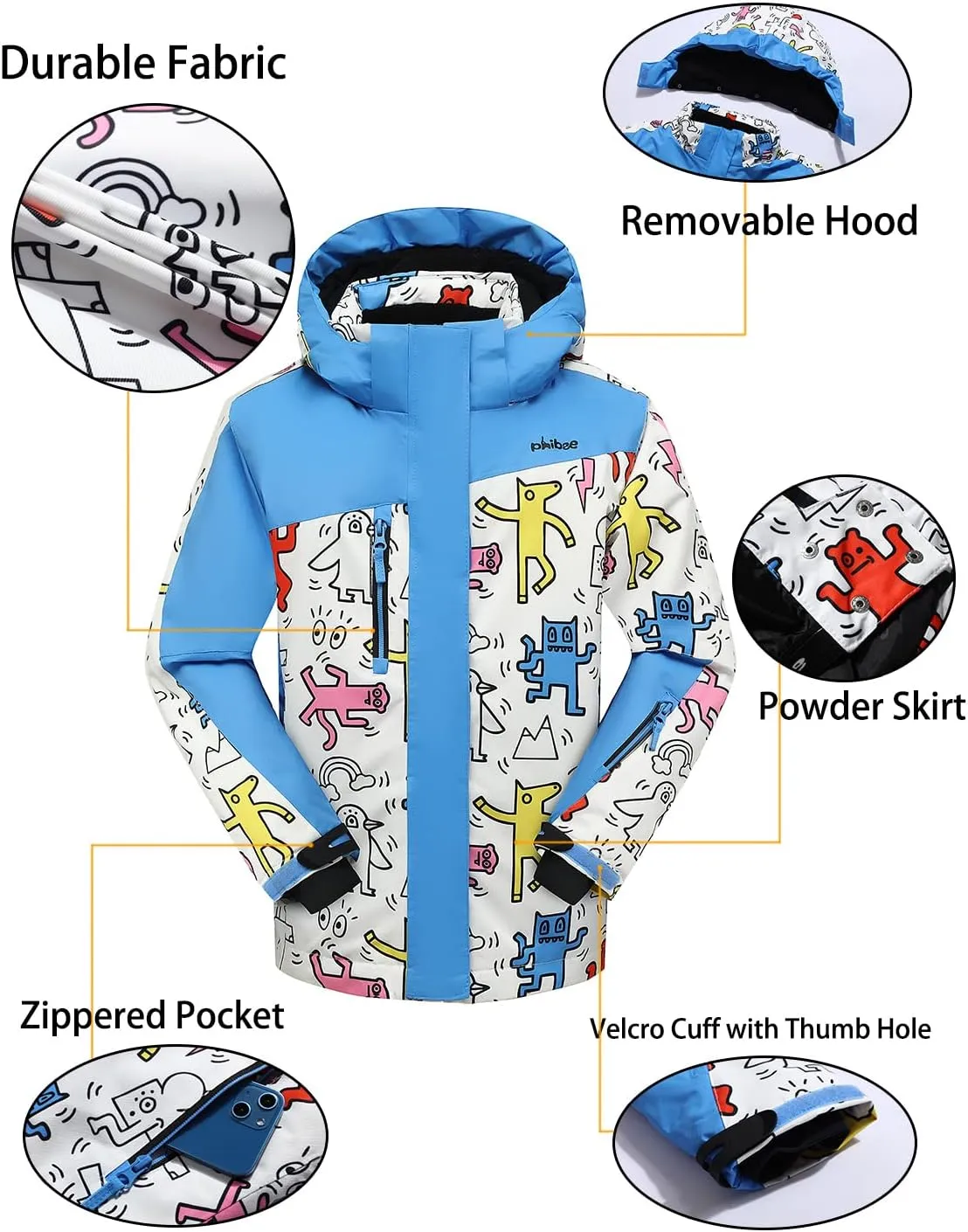 PHIBEE Girls' Waterproof Windproof Outdoor Warm Snowboard Ski Jacket
