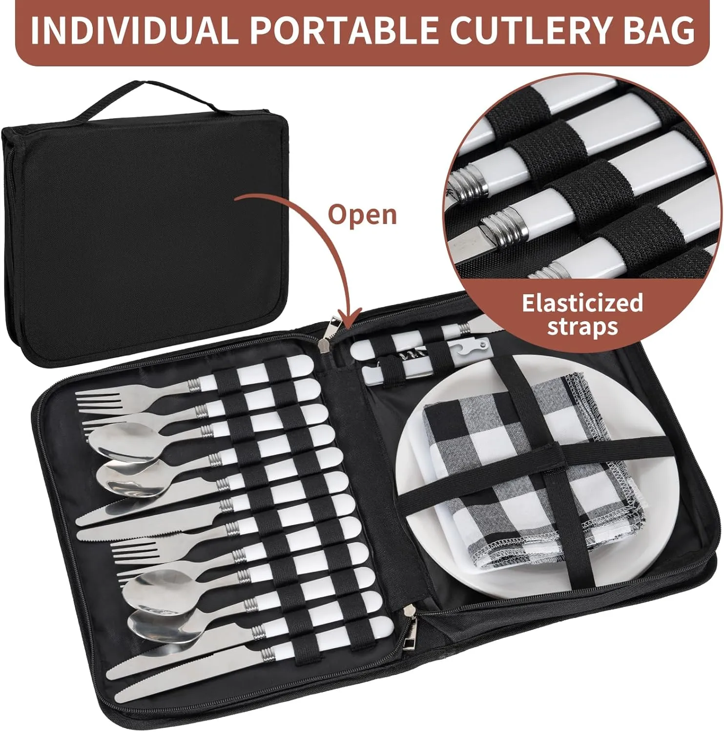 Picnic Backpack for 4 Person with 2 Insulated Leakproof Cooler Compartment, 4 Cutlery Sets, Wine Holder, Fleece Blanket, Perfect for Beach, Camping, Hiking, Brown