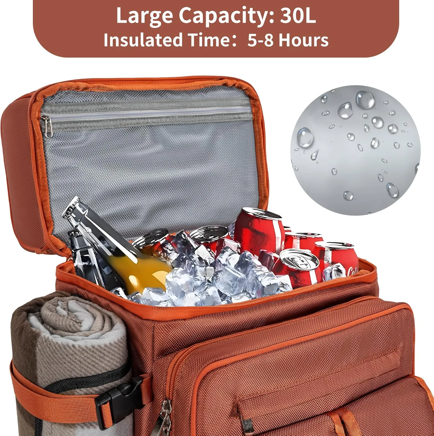 Picnic Backpack for 4 Person with 2 Insulated Leakproof Cooler Compartment, 4 Cutlery Sets, Wine Holder, Fleece Blanket, Perfect for Beach, Camping, Hiking, Brown