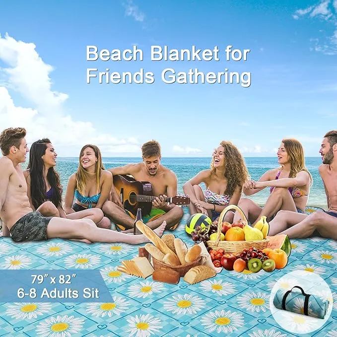 Picnic Blanket Extra Large(79" x 82"), 3-Layer Thickening Camping Blanket, Machine Washable Outdoor Blanket, Wear-Resistant, Soft and Comfortable, Sandproof Beach Mat for Beach, Park, Lawn