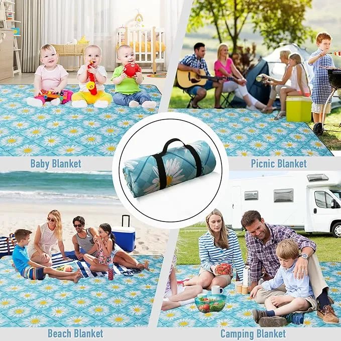 Picnic Blanket Extra Large(79" x 82"), 3-Layer Thickening Camping Blanket, Machine Washable Outdoor Blanket, Wear-Resistant, Soft and Comfortable, Sandproof Beach Mat for Beach, Park, Lawn