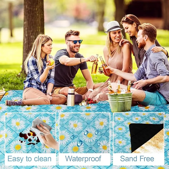Picnic Blanket Extra Large(79" x 82"), 3-Layer Thickening Camping Blanket, Machine Washable Outdoor Blanket, Wear-Resistant, Soft and Comfortable, Sandproof Beach Mat for Beach, Park, Lawn