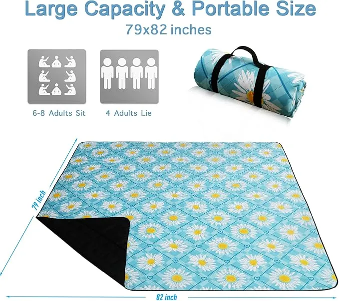Picnic Blanket Extra Large(79" x 82"), 3-Layer Thickening Camping Blanket, Machine Washable Outdoor Blanket, Wear-Resistant, Soft and Comfortable, Sandproof Beach Mat for Beach, Park, Lawn
