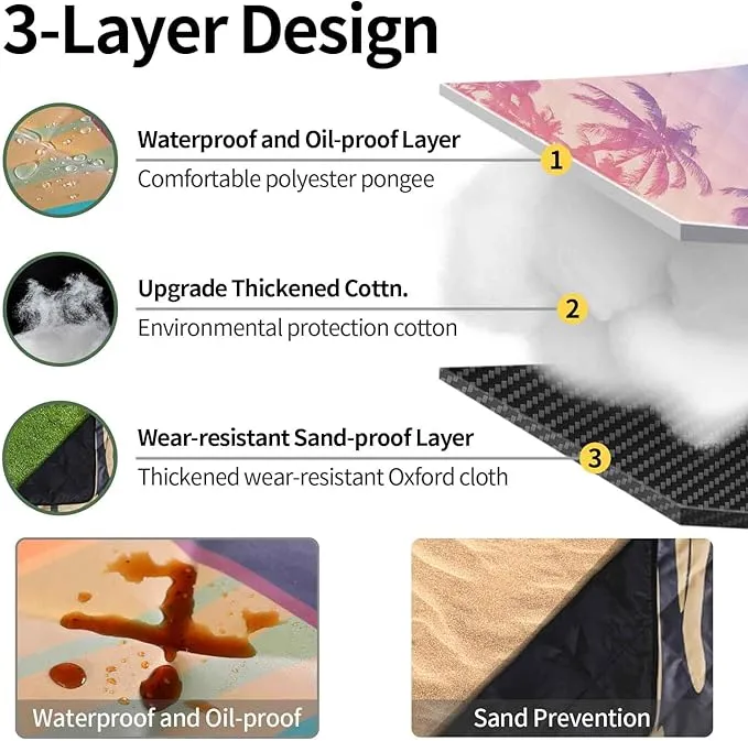 Picnic Blankets Beach Blanket 60"x80" Waterproof Sandproof Extra Large Outdoor Mat for Grass Camping Essentials Travel Accessories Vacation Gear Must Haves Gifts for Women Couple Family