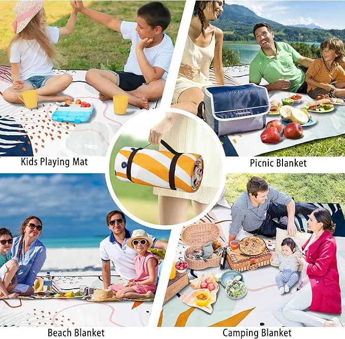 Picnic Blankets Beach Blanket 80" X 60" Extra Large Waterproof Camping Blankets Portable Outdoor Mat 3-Layer blanket for Beach, Hiking, Park, Music Festival, Grass Lawn,Travel