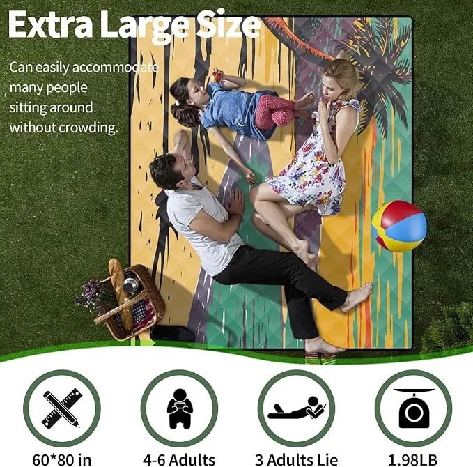 Picnic Blankets Outdoor Waterproof Sand Free 60"x80" Extra Large Beach Blanket Camping Essentials Vacation Accessories for Adults Camper Gear Must Haves Stuff Gifts Supplies for Women Couple