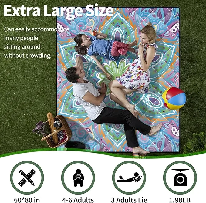 Picnic Blankets Outdoor Waterproof Sand Free 60"x80" Extra Large Beach Blanket Camping Essentials Vacation Accessories for Adults Camper Gear Must Haves Stuff Gifts Supplies for Women Couple