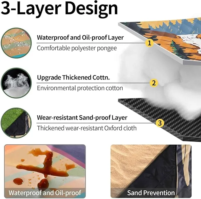 Picnic Blankets Waterproof Sandproof 60x80 Outdoor Portable Lightweight Extra Large Family Beach Blanket Camp Mat for Travel Foldable Outside Lawn Camping Essentials Mats for Grass