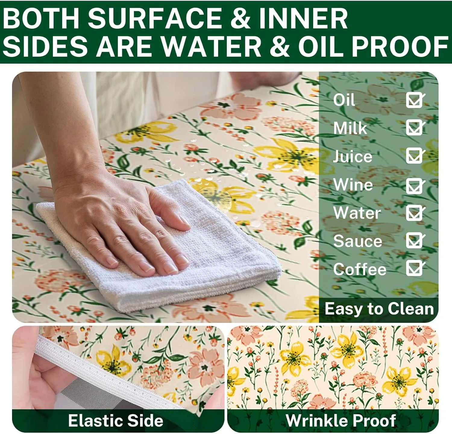 Picnic Table Cover with Bench Covers Elastic Edges, Wild Flower Fitted Table Cover, Outdoor Patio Camping Essentials 72 Inch 3PCS, Waterproof Camping Fitted Tablecloth with Drawstring Bag