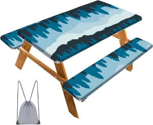 Picnic Table Covers with Bench Covers 3-Pieces Set, Waterproof and Windproof Camping Tablecloth Elastic Edge,Fitted for Rectangle Outdoor Tables,72"(Forest)