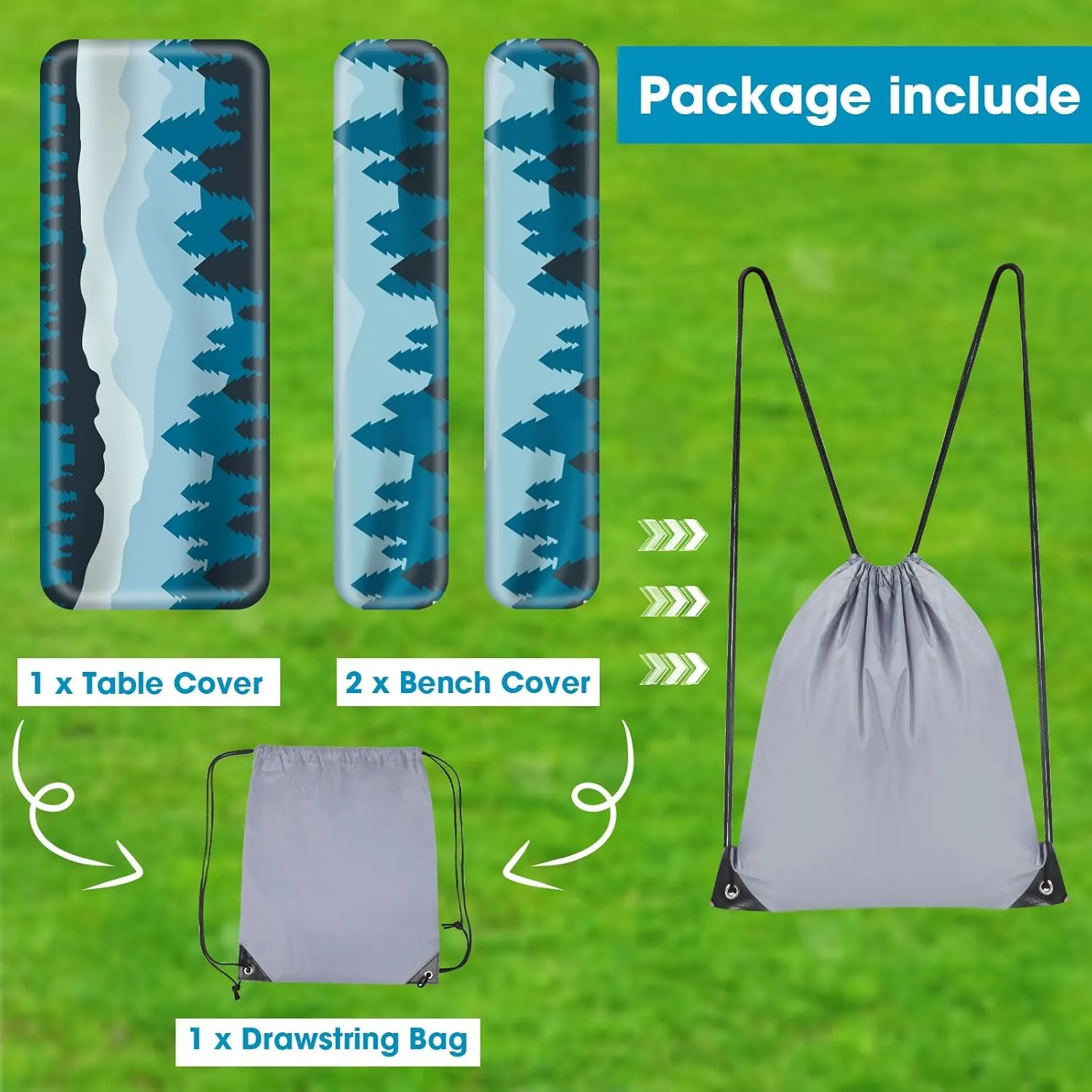 Picnic Table Covers with Bench Covers 3-Pieces Set, Waterproof and Windproof Camping Tablecloth Elastic Edge,Fitted for Rectangle Outdoor Tables,72"(Forest)