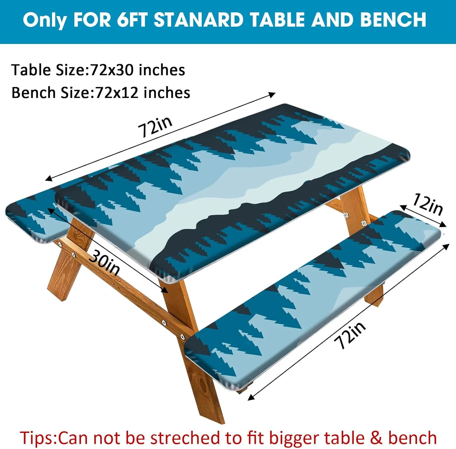 Picnic Table Covers with Bench Covers 3-Pieces Set, Waterproof and Windproof Camping Tablecloth Elastic Edge,Fitted for Rectangle Outdoor Tables,72"(Forest)