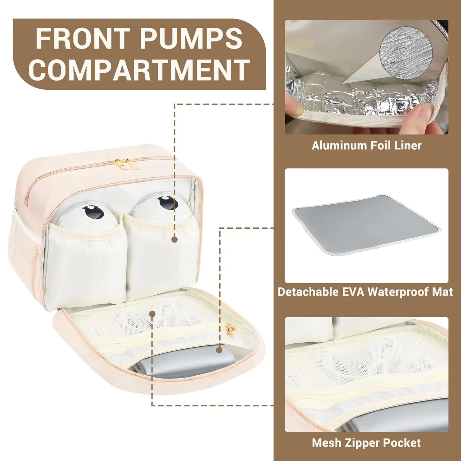 PIIOSER Breastmilk Cooler Bag with Ice Pack, Compatible with Wearable Breast Pumps & Accessories - Portable Pumps Carrying Case for Nursing & Working Moms, Cream