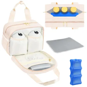 PIIOSER Breastmilk Cooler Bag with Ice Pack, Compatible with Wearable Breast Pumps & Accessories - Portable Pumps Carrying Case for Nursing & Working Moms, Cream