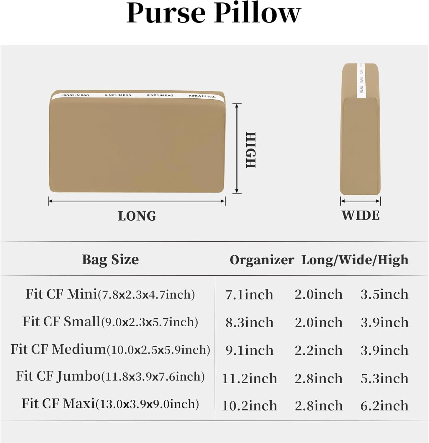 Pillow Inserts for Medium Classic Handbag, Bag Shaper Fits for Chanel Classic Flap Bag, Lightweight Memory Foam Pillows with Soft Satin (Chai, CF Medium)