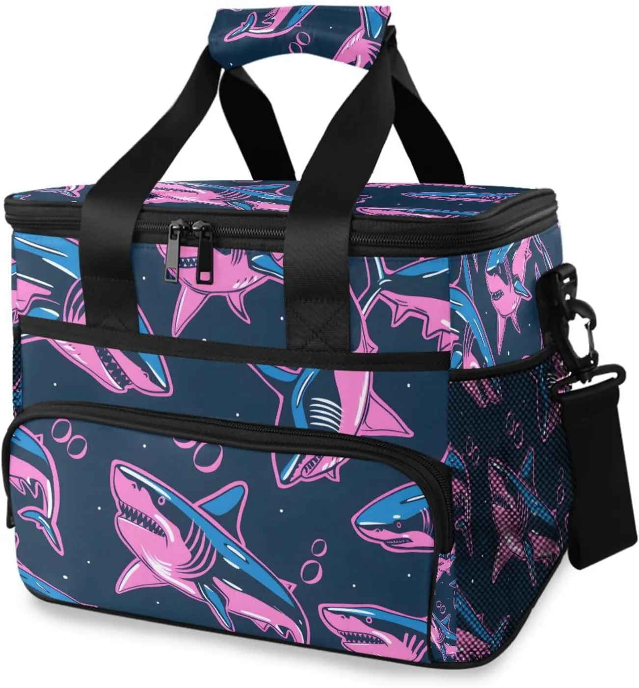 Pink Shark Blue Ocean Cooler Bag Insulated Cooler Soft Sided Cooler 24 Can Portable Picnic Bag Large Leakproof Lunch Bag Box for Beach Grocery Camping Travel Car Men Women