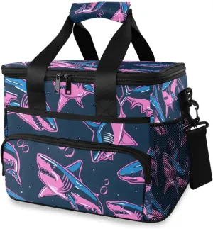 Pink Shark Blue Ocean Cooler Bag Insulated Cooler Soft Sided Cooler 24 Can Portable Picnic Bag Large Leakproof Lunch Bag Box for Beach Grocery Camping Travel Car Men Women